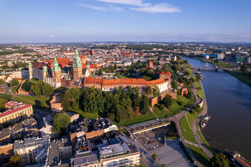Fototapeta na wymiar Krakow, Cracow, Lesser Poland Voivodeship. Krakus Mound, Market Square in Krakow, Wawel Castle and other popular buildings and architecture in Krakow.