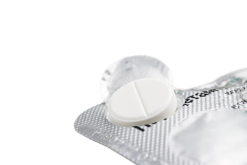 White pills and tablets in opened blister pack isolated on transparent background, healthcare and medicine concept