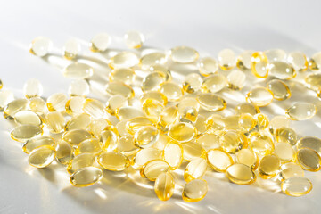 Food supplement oil filled fish oil, vitamin D, omega 3, omega 6, vitamin A, vitamin E, flaxseed oil.	
