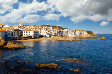 Fototapeta na wymiar Calella de Palafrugell, traditional whitewashed fisherman village and a popular travel and holiday destination on Costa Brava, Catalonia, Spain.