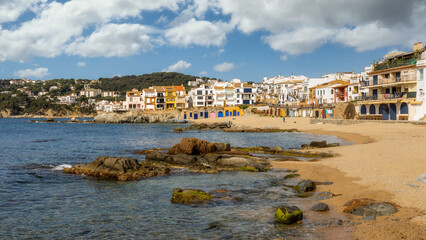 Fototapeta na wymiar Calella de Palafrugell, traditional whitewashed fisherman village and a popular travel and holiday destination on Costa Brava, Catalonia, Spain.