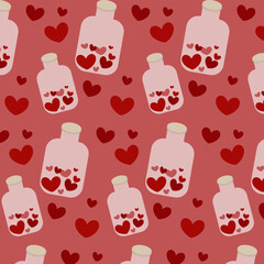 Love bottle, potion vector seamless pattern, Valentine's day, conversation, hearts, heart, couple, love, design, icon, cute, lovely, for print, textile, wrapping paper, gift card, illustration