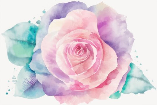 Watercolour illustration of rose isolated on white background. Generative AI.
