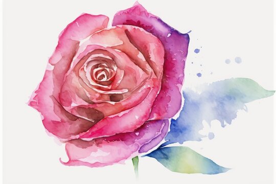 Watercolour illustration of rose isolated on white background. Generative AI.