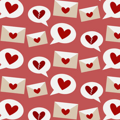 Love dialog, letter vector seamless pattern, Valentine's day, conversation, hearts, heart, couple, love, design, icon, cute, lovely, for print, textile, wrapping paper, gift card, illustration
