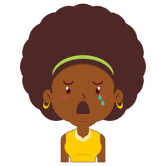 afro woman crying face cartoon cute
