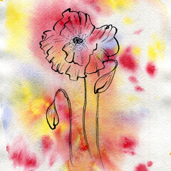 Flowers watercolor illustration.Manual composition. Design for textile, wallpapers，Element for design,Greeting card