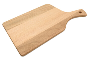 Tábua de madeira usada para cortar legumes e carnes de churrasco. Tábua de corte. Vista lateral.