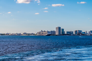 A view towards Port Everglades and Fort Lauderdale on a bright sunny day