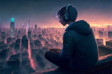 Fantasy Night: A Scene of Someone in a Polluted World