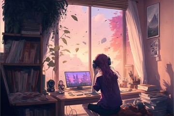 Indoor Professional: A Scene of a Businesswoman Sitting in a Room with Laptop