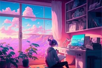 Home Office: A Scene of a Businesswoman Working on a Computer