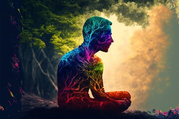 Fantasy Zen: A Abstract Art of Someone Meditating in Nature