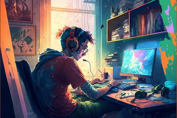 PC Study: An illustration of a Teenager at Work