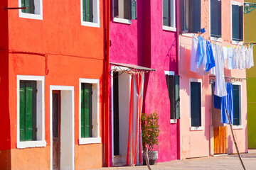Coloful Houses on Buranp Island near Venice, Italy