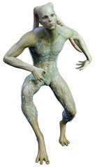 3D Rendering Green Alien on White