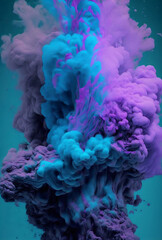 Blue, purple,  cyan swirling smoke graphic background texture element on blue background, generative ai	