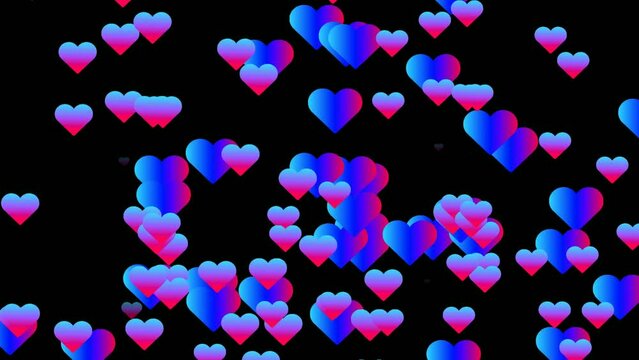 Neon love Hearts animation moving up on blacl background.4K video elements valentine's day concept background of hearts
