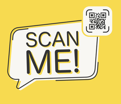 QR code scan me in speech bubble, scan me concept, icon.