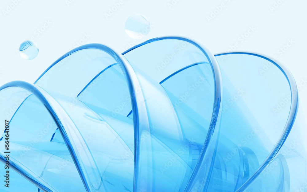 Wall mural Blue abstract curved glass background, 3d rendering.