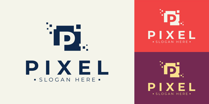 Pixel Vector Logo design template. Digital Printer Logo design. Colorful Letter P logo template. Graphic Design company logo template.