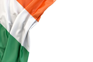 Flag of Ireland in the corner on white background. Isolated. 3D illustration. Isolated