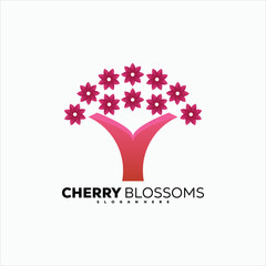 vector logo illustration cherry blossoms gradient colorful