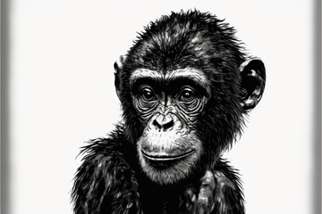 Black monkey drawing. Generative AI.