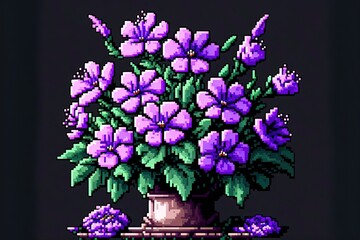 Pixel art purple flowers, flower in retro style for 8 bit game, Generative AI