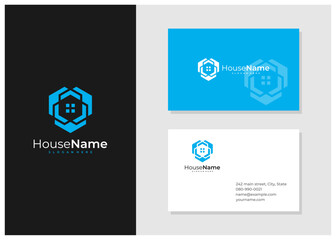 Hexagon House logo with business card template. Creative Home logo design concepts