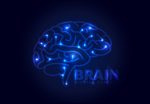 Digital brain concept template for artifical intelligence banners or headers