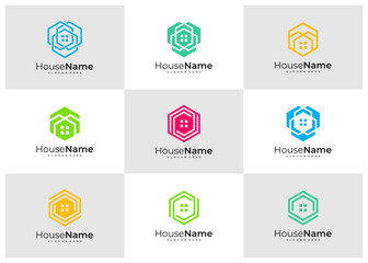 Fototapeta premium Set of Hexagon House logo template. Creative Home logo design concepts