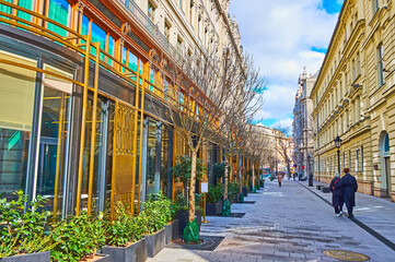 Walk down the Duna Street in Downtown of Budapest, Hungary