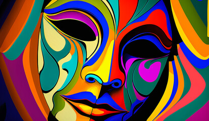 Fototapeta na wymiar Abstract art. Colorful painting art of a carnival mask. Background illustration. Generative AI.