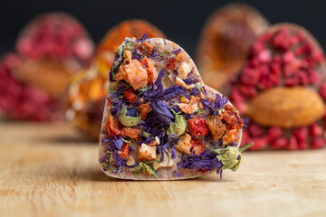 Beautiful milk candies in the shape of a heart