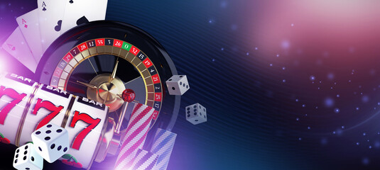 Casino Banner Background 3D Illustration. Mysterious Glowing Lights.