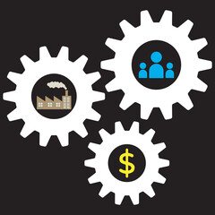 vector graphic illustration in the form of industrial work patterns in factories, equipped with influential symbols in the industrial world