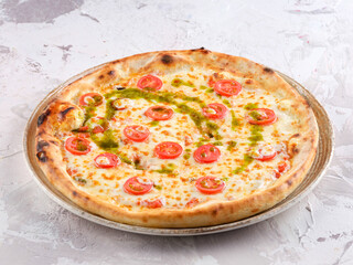 Fresh Homemade Italian Pizza Margherita with Buffalo Mozzarella and Basil