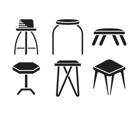bar stool and chair icons set illustration
