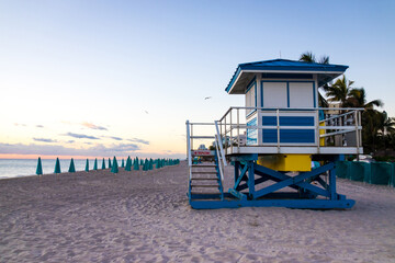 Lifeguard cabin station Hollywood Beach in Florida USA in the morning