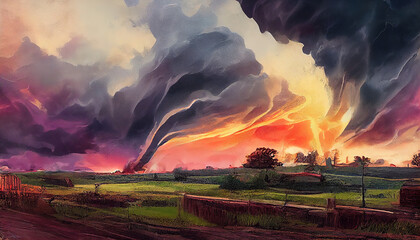 A dramatic storm at sunset - obrazy, fototapety, plakaty