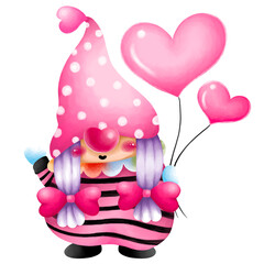 Valentine  with Gnomes  or cartoon gnomes on a cute  for sticker , t shirt , decoration, card