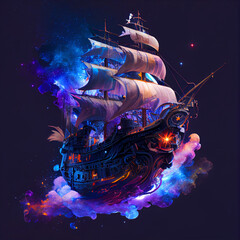 Space Pirate ship Sailing the Universe generative ai