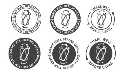 Shake well before using set, label, icon, vector, sticker.