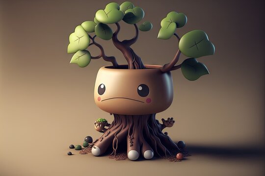 Cute bonzai character Generative AI