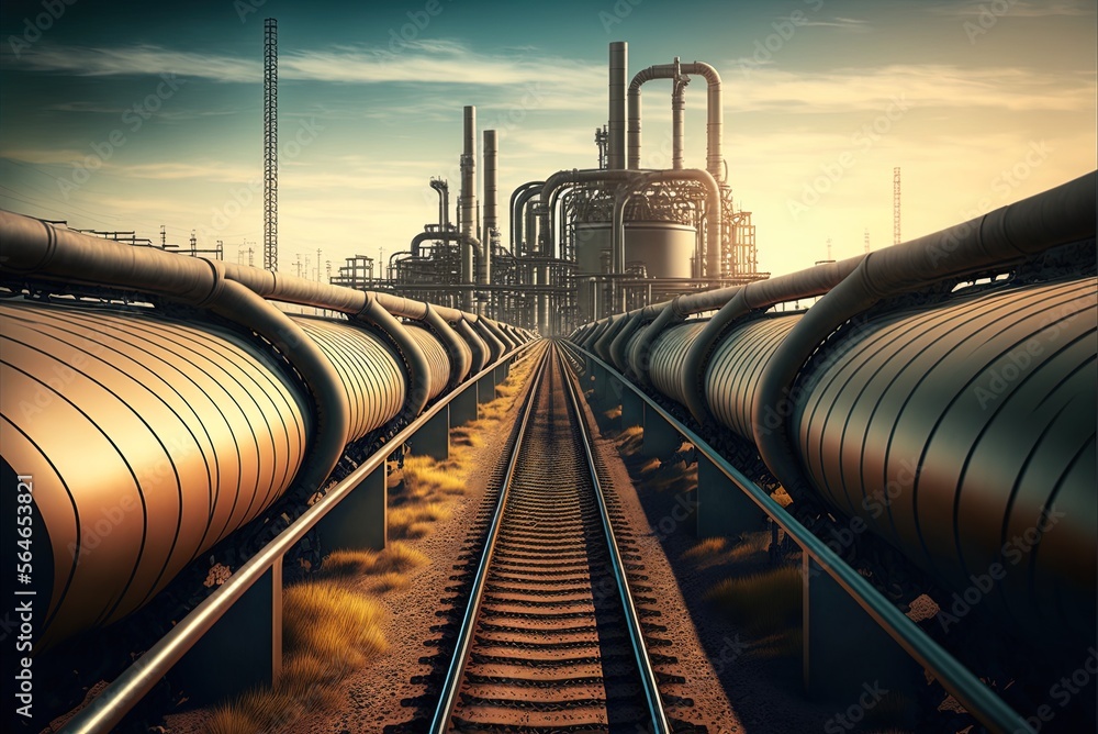 Poster infrastructure like pipes and railroads that can support the energy needs of factories generative ai