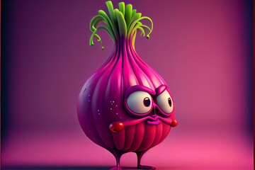Cute Cartoon Red Onion Character. Generative AI
