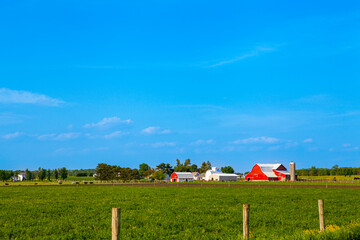 Red American Barn with Blue Sky