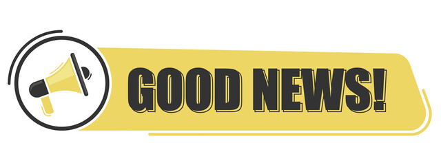 Good news. Megaphone message with text on yellow background. Megaphone banner. Web design.