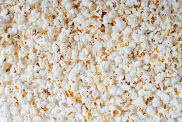 Popcorn top view. Heap of sweet corn food background